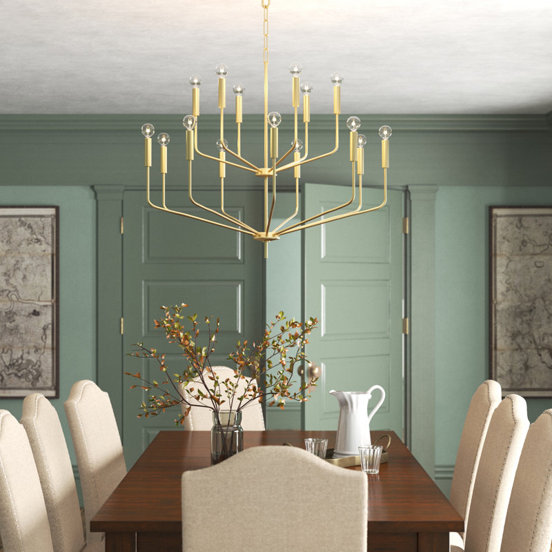 15 - Light Tiered Chandelier, Aged Brass