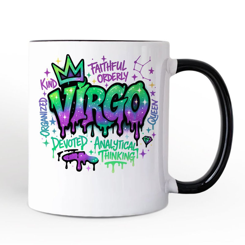 Tasse de zodiaque vierge graffiti, horoscope de rue style cadeau avec nom personnalisé