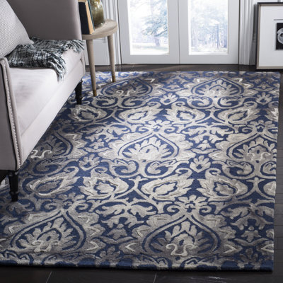 Tapis bleu marine en laine / coton touffeté à la main Pimentel