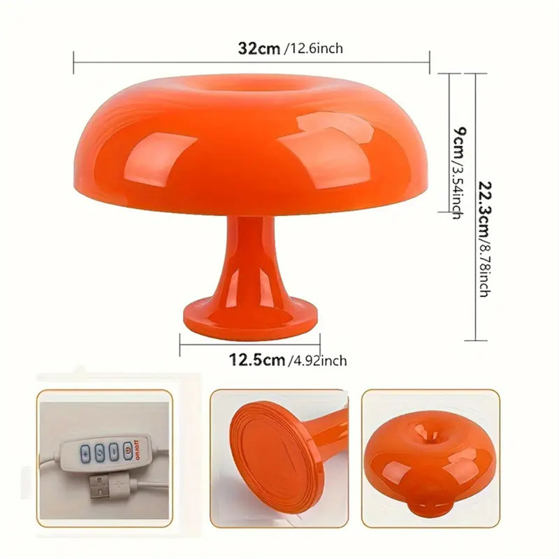 Mushroom Lamp, Bedroom Lamp, Small Idle Decorative Lamp, Novel Lamp, Orange