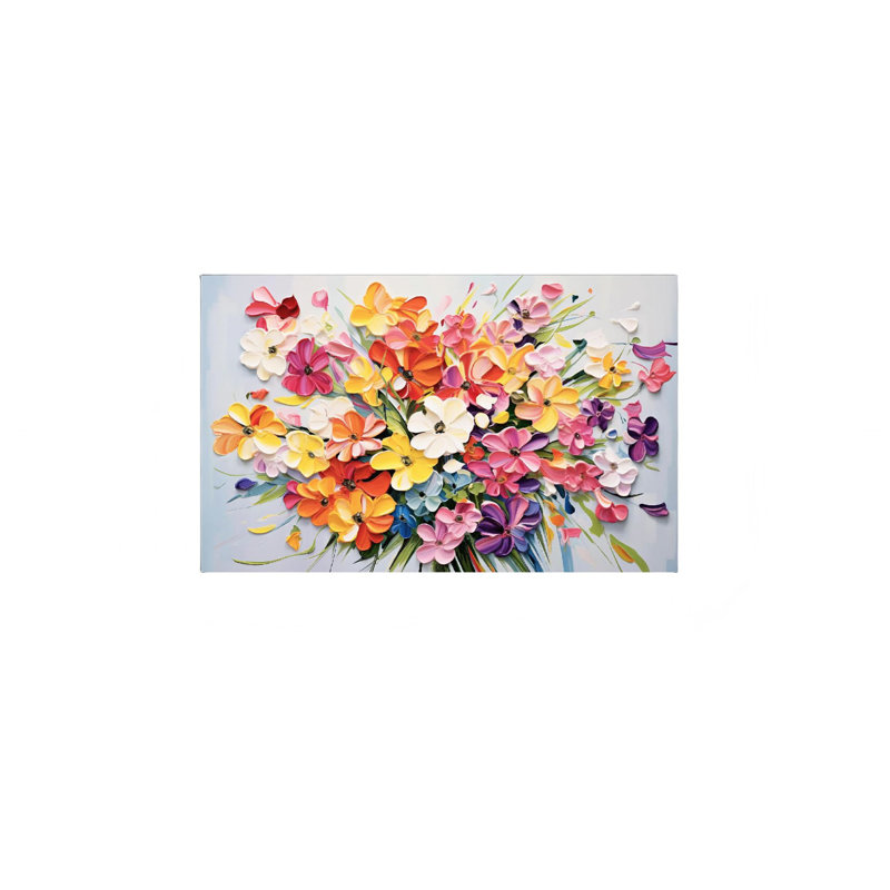 Lumineux bouquet floral mixte, 24 x 36 pouces, cadre mural en bois à l'arrière