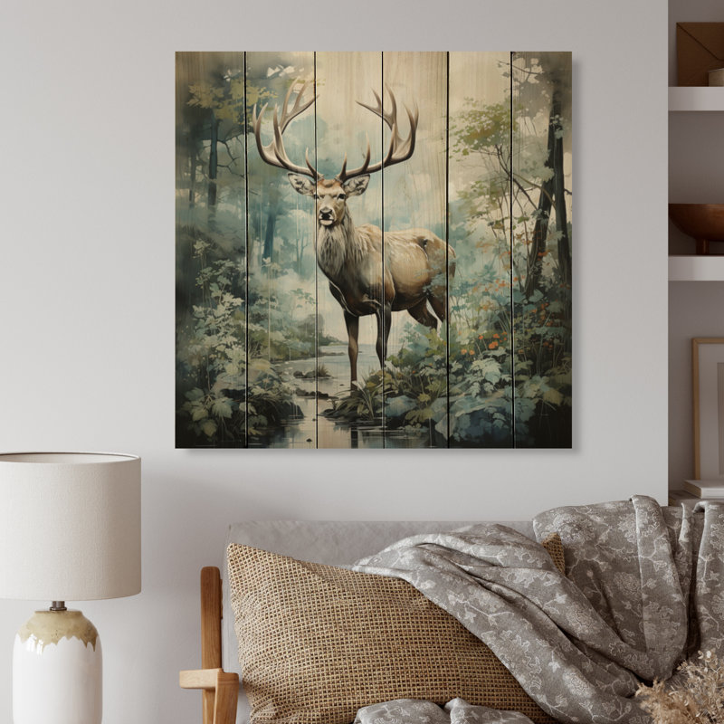 «Brason Deer Harmonious Encounter» sur impression sur bois, H 30 po x l 30 po x P 0,78 po