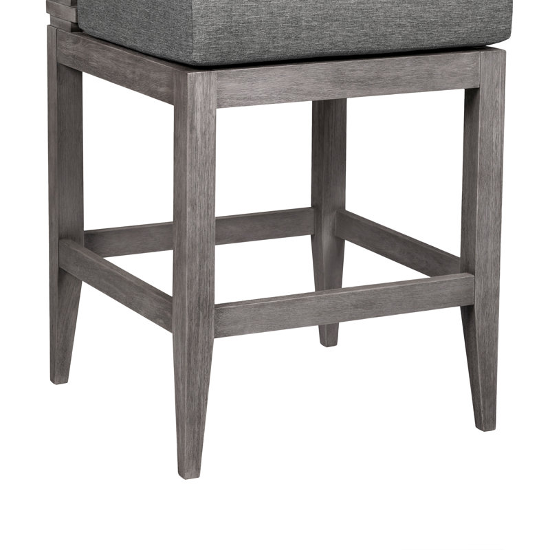 Tabouret d'extérieur en bois avec coussin Aerilyn, Gris clair, Gris (performance), H 27,50 po