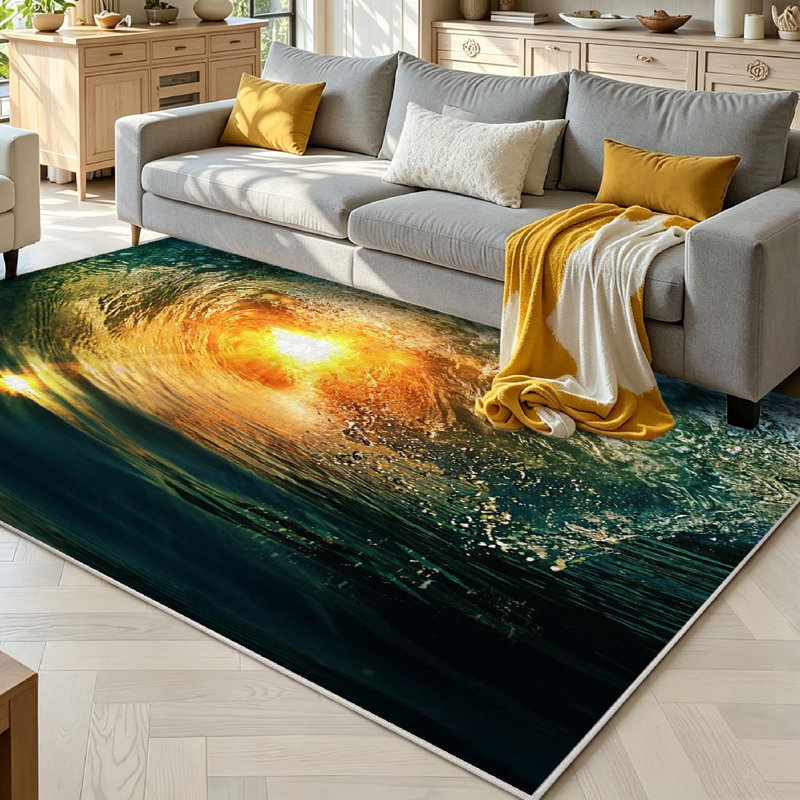 Tapis bleu lavable à la machine bleu, Rectangle 71 po x 98 po