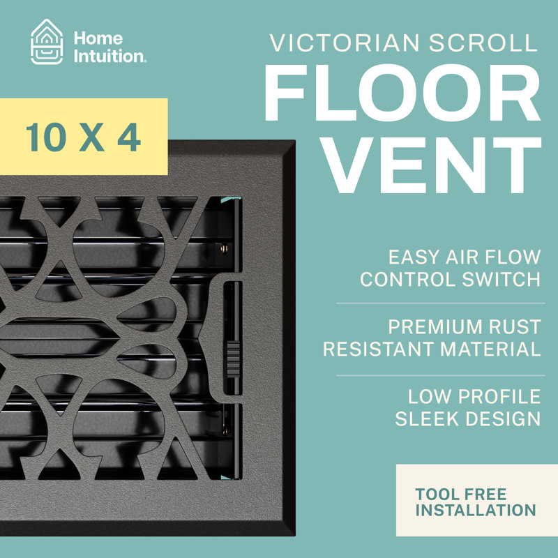 Victorian Floor Vent Cover Register With Mesh Net, Dark Grey, 2" H  x 4" W x 10" L