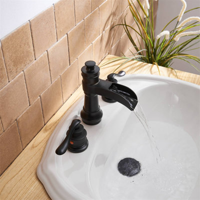 8 Inch Widespread Bathroom Faucet With Drain Assembly 3 Hole Waterfall Bathroom Sink Faucet 2 Handle Brass Bathroom Basin Taps With Valve