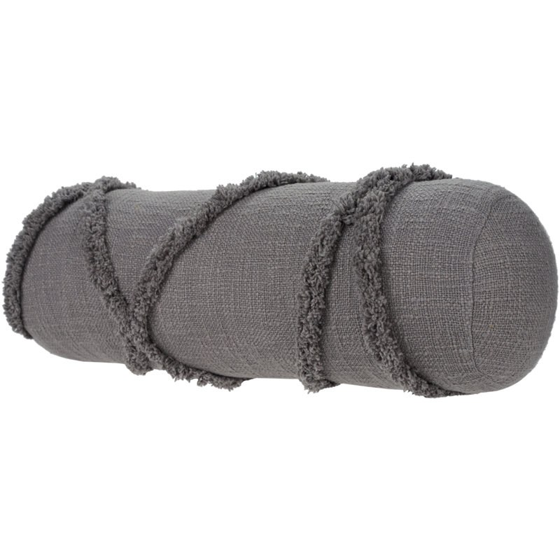 Grey Cotton Lumbar Pillow with Textured Diamond Pattern, 6" x 20"