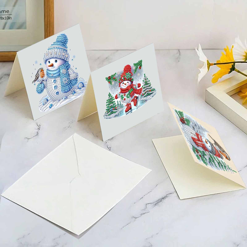 Syntego 10Pcs DIY Christmas Snowman Landscape Format Diamond Painting Greeting Thank You Christmas Cards Diamond Art Kit