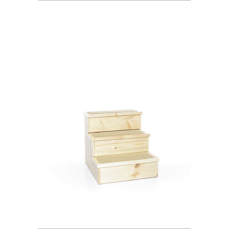 Natural Birch 3-Step Wooden Pet Stairs with Carpeted Steps