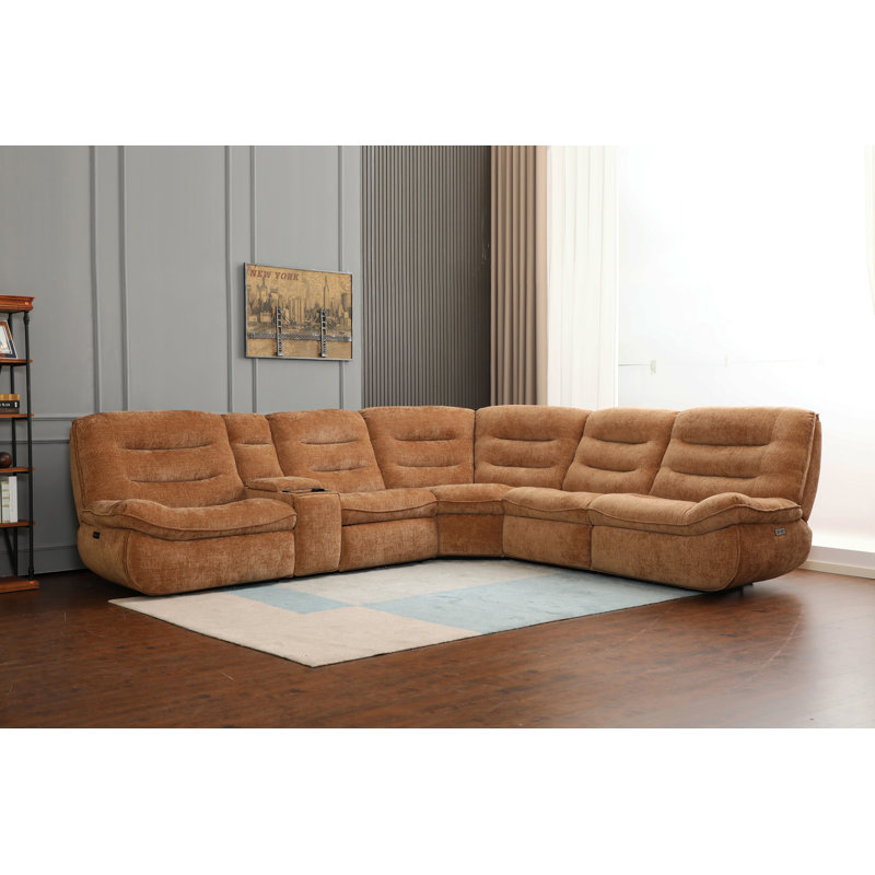 Emmy Orange Chenille Power Motion Sectional Sofa