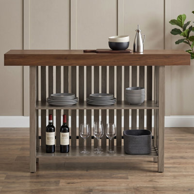 Modern 3-in-1 Counter Height Sideboard and Bar Table with 2-Tier Wine Storage and Metal Footrest