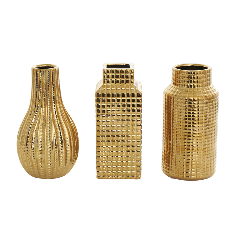 Ummuhan Ceramic Table Vase, Gold, 7.55"H x 3.65"W x 3.70"D