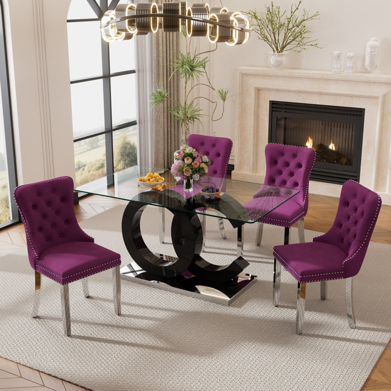 Ensemble de salle à manger rectangulaire L 63 po x l 35,43 po Hyri, Mauve, Noir, noir, noir, noir