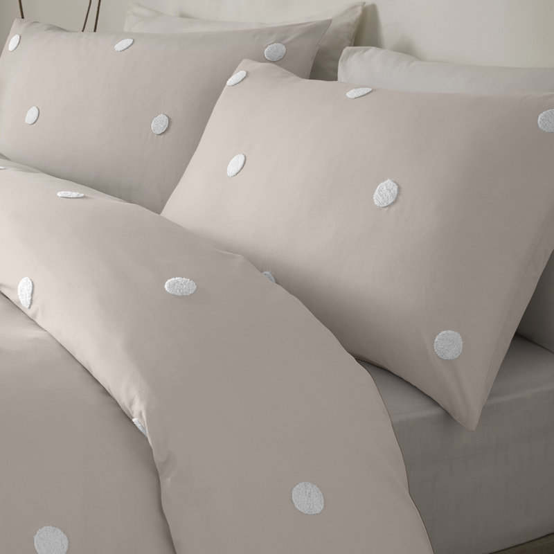 Dot Garden Cotton Duvet Cover Set with Pillowcases, Double Duvet Cover + 2 Standard Pillowcases, Linen/White Dots