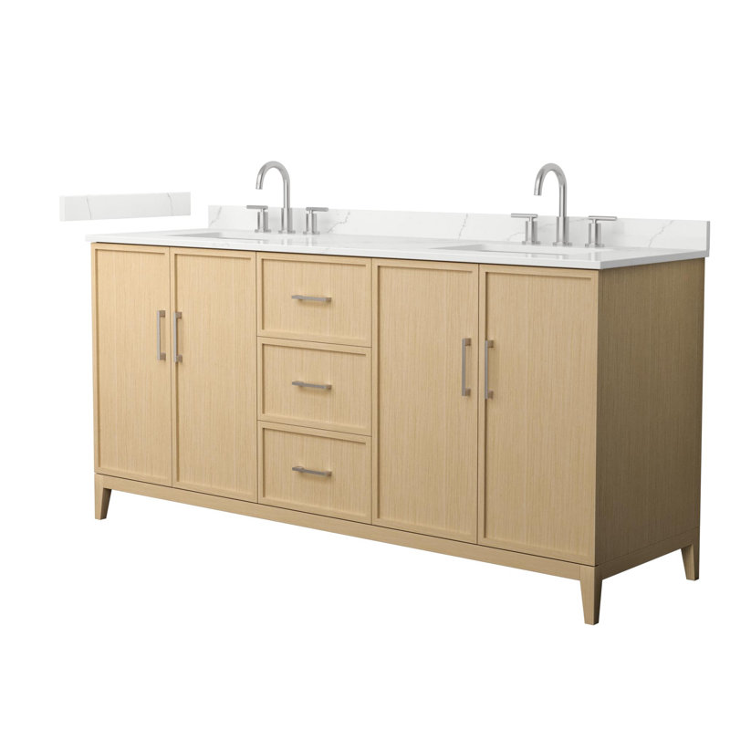 Elan 66'' Double Bathroom Vanity with Quartz Top, 8" Center, White / Brushed Nickel, 60'' W