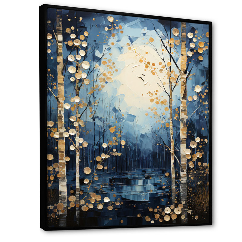 «Lestine Birch Woods Moonlit Symphony VI», reproduction sur toile, H 20 po x l 12 po x P 1 po, Cadre flottant noir