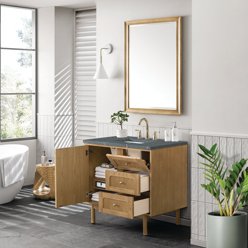 Laurent 36'' W Single Vanity, Light Natural Oak, Parisien Bleu, 8" Widespread