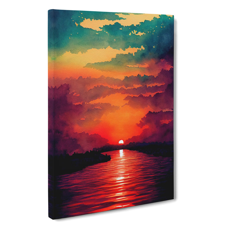 Watercolour Sunset Lake No.6 - Wrapped Canvas, 76cm H x 50cm W x 3cm D