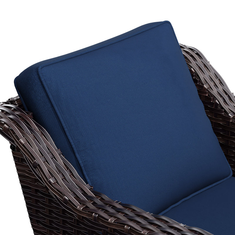 Chaise longue d'extérieur en osier avec coussins, Bleu