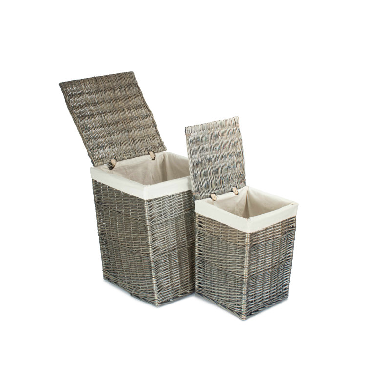 Wicker 2 Piece Lined Laundry Basket Set