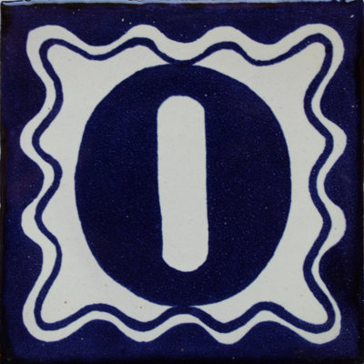 4.2" x 4.2" 3pcs TalaMex Blue Talavera Tile Number Zero