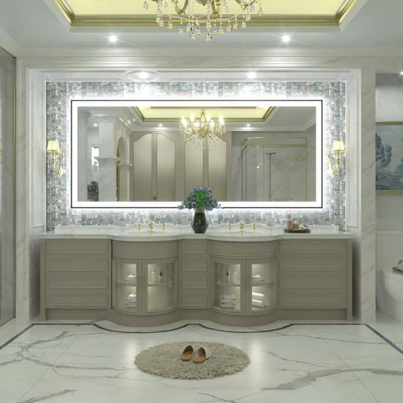 Miroir de salle de bain / de meuble-lavabo avec cadre en verre trempé à DEL certifié Aevar UL avec garantie de 3 ans
