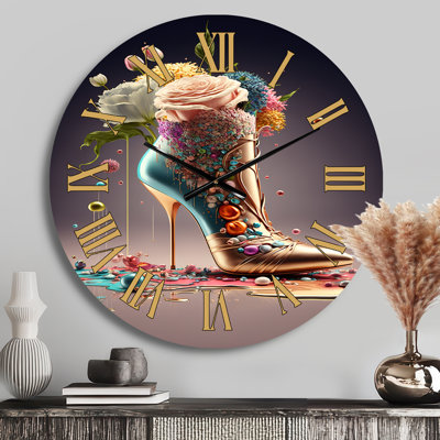 Floral High Heel Shoes II - Fashion Face Wall Clock