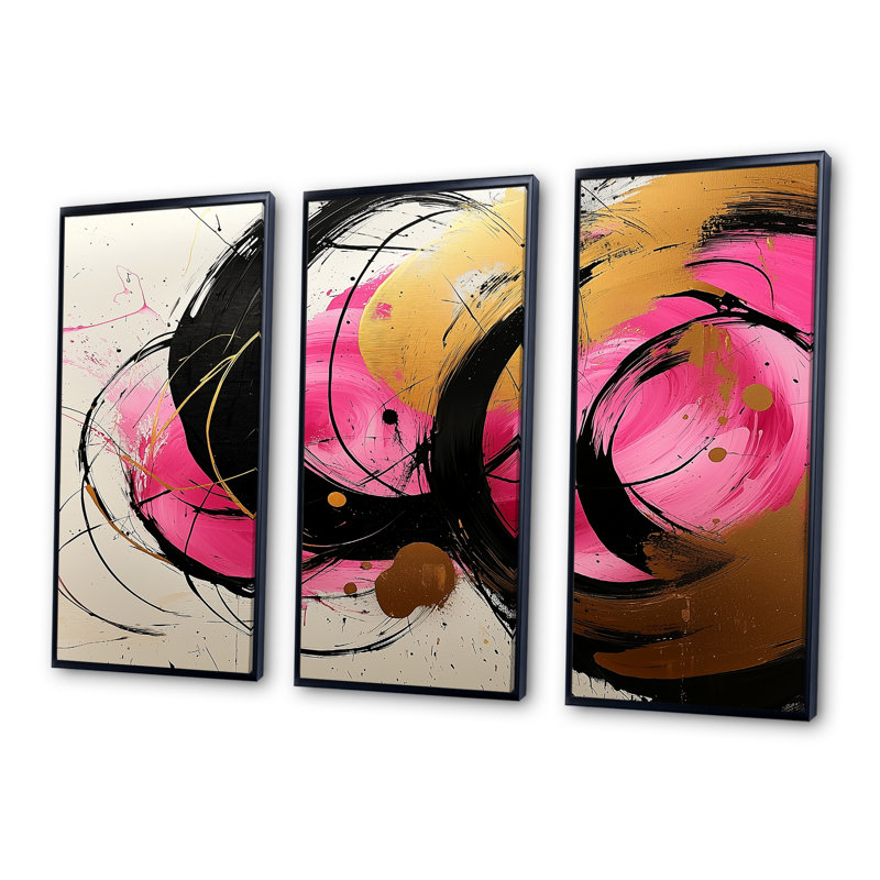 Abstrait cercles dans des tons roses et dorés VII - ensemble de reproductions d'art abstrait, H 28 po x l 36 po x P 1 po