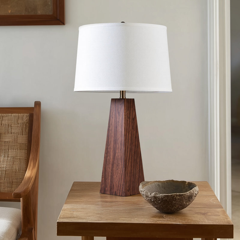 29'' Tall Wood Table Lamp with Linen Shade, 29" H x 15" W x 15" D, White