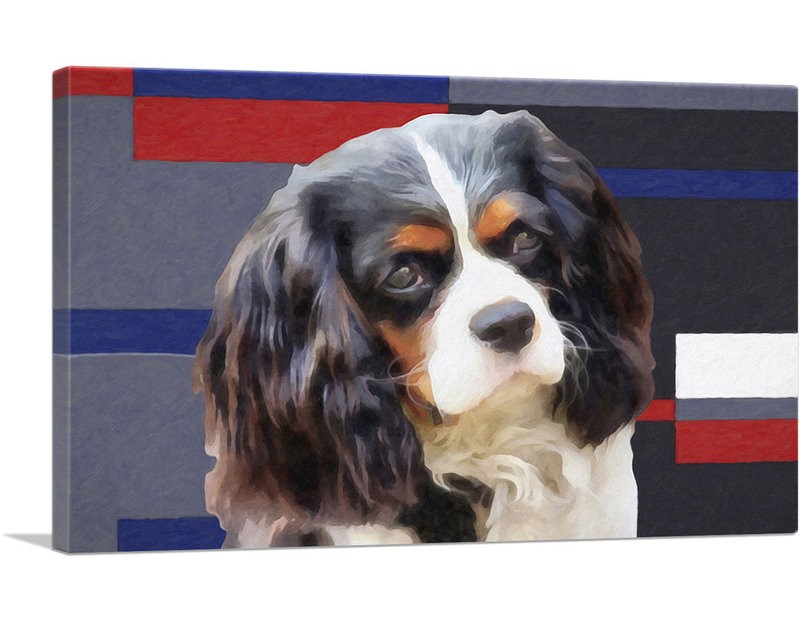 " Cavalier Dog Breed Blue Grey Red ", 18" H x 26" W x 1.5" D