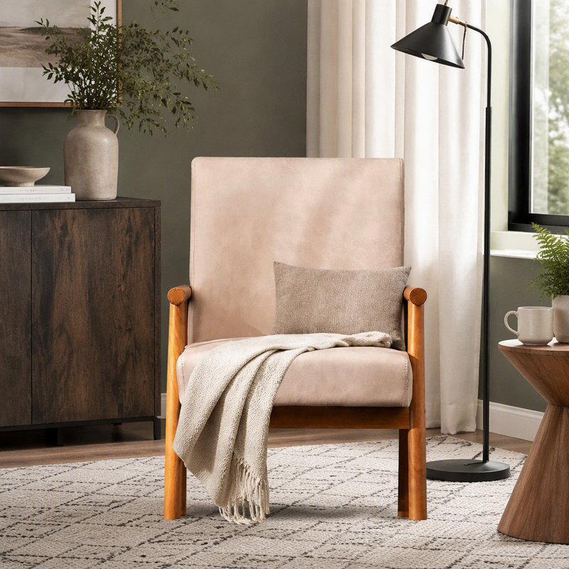 Fauteuil de style moderne Mid-Century de 25 po de largeur, chameau clair, durable et confortable pour tout espace de vie