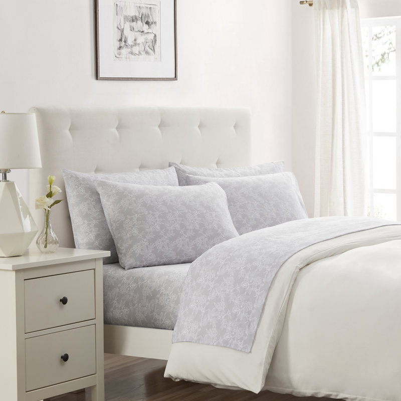 Gray Floral 6-Piece Queen Polyester Microfiber Sheet Set