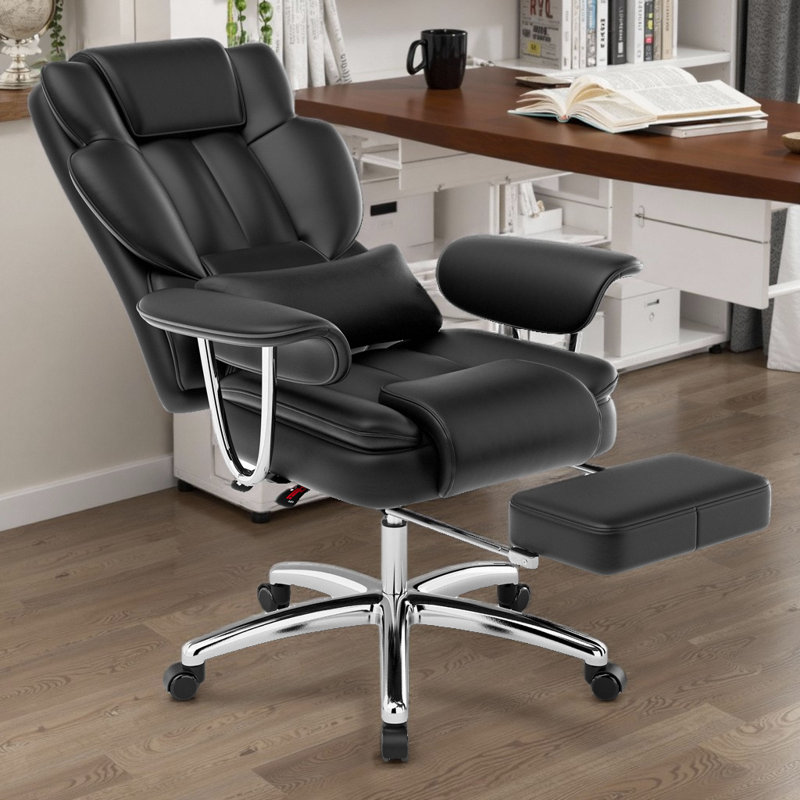 Big and Tall Executive Office Chair with Footrest - High Back Ergonomic PU Leather Computer Chair, Black