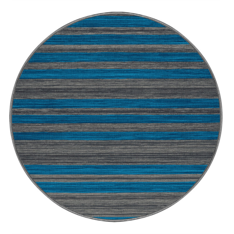 Tapis gris à rayures horizontales lavable à la machine, Rond 5 pi