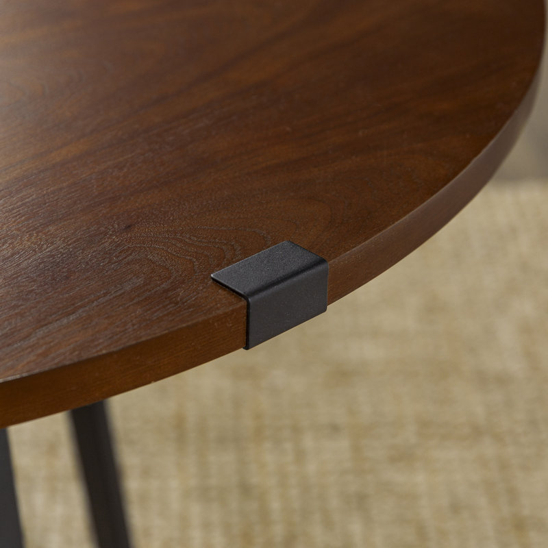 Agnes Round Metal Base Dining Table, Dark Walnut