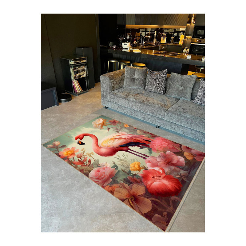 Tapis décoratif de style Flamingo, Sous-tapis rectangulaire de 3 pi 3 po x 4 pi 11 po