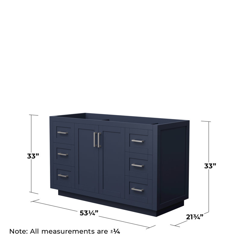 Base de meuble-lavabo simple autoportante de 53,25 po Miranda seulement, Bleu foncé / nickel brossé