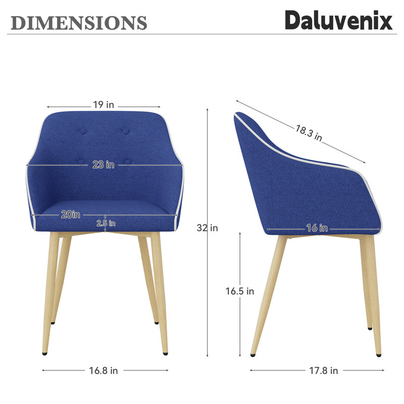 Mid-Century Modern Dining Chair With Wood Finished Metal Legs, 2-Pcs Set, Blue