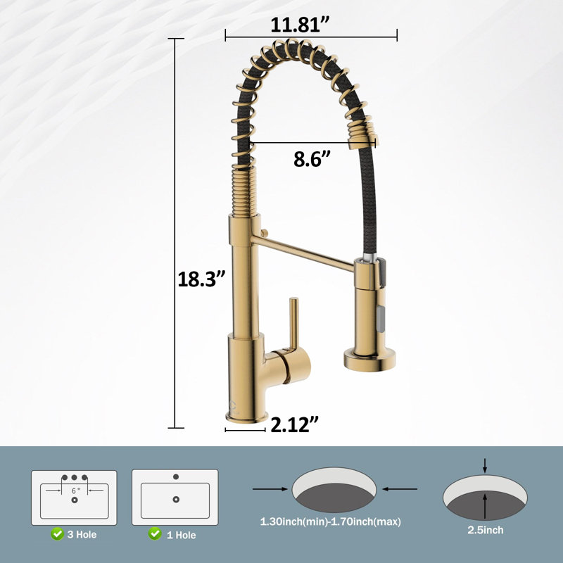 Dual-Function Sprinkler Kitchen Faucet With Pull-Down Sprinkler, Stainless Steel Faucet, Single-Handle Spring-Loaded Kitchen Faucet