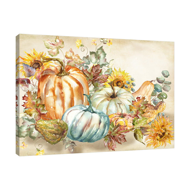 «Harvest Pumpkin & Sunflowers», toile tendue par August Grove®, H 24 po x l 32 po x P 1,5 po