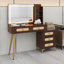 Bureau de coiffeuse lumineux avec tiroirs en rotin, tablette de rangement et éclairage réglable-632474085