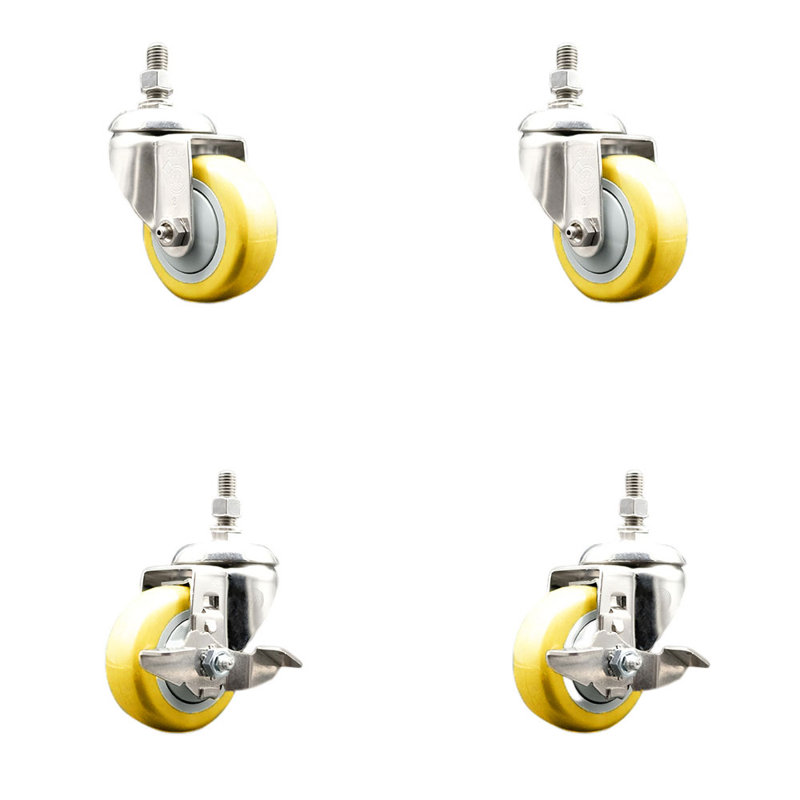 Ensemble de roulettes à tige filetée de 3 pouces en polyuréthane pivotant de ½ pouce et ½ pouce 2 freins