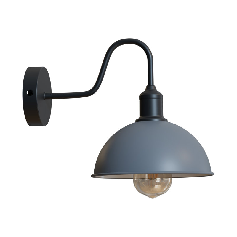 Modern Industrial Vintage Dome Wall Sconce – Fixed Curved Arm Metal Light for Bedroom, Hallway, Living Room, and Office., No