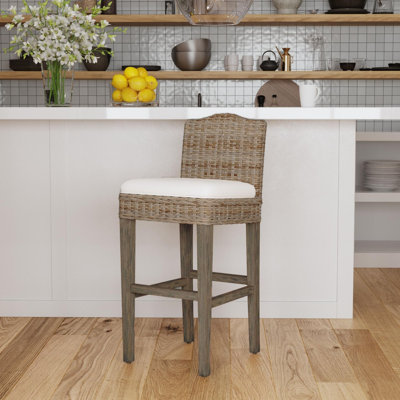 Kogan Rattan and Solid Wood Upholstered Stool