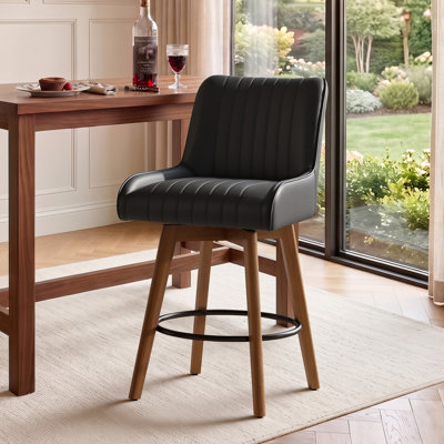 Tabouret tournant 26 "avec siège à ressorts ensachés et base en bois massif