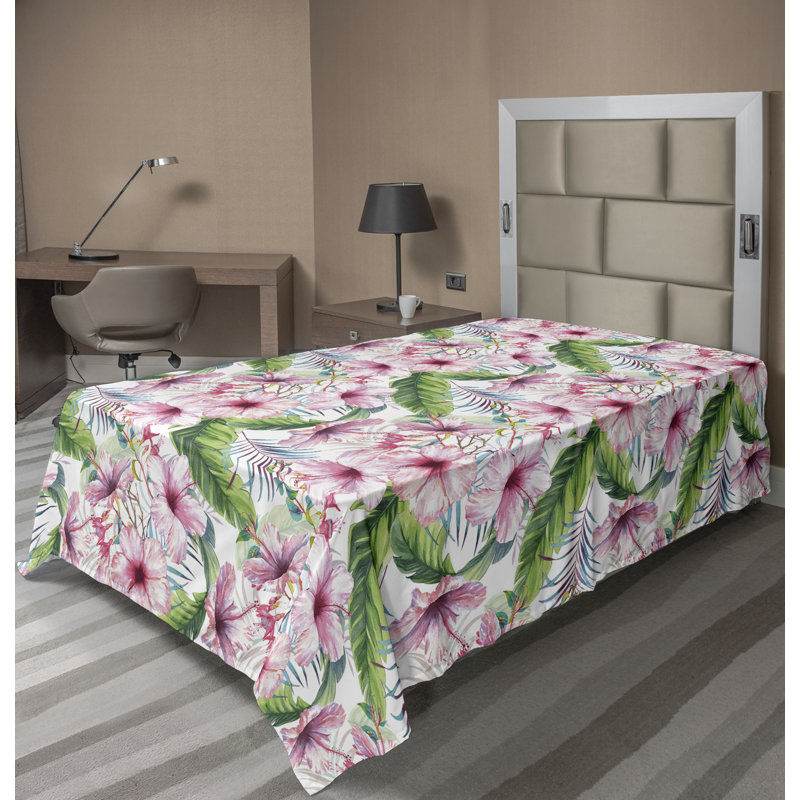 Drap plat Ambesonne, Drap plat pour lit simple, Vert, rose / floral