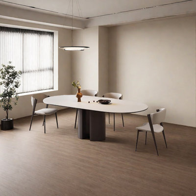 Oval simple sintered stone dining table set
