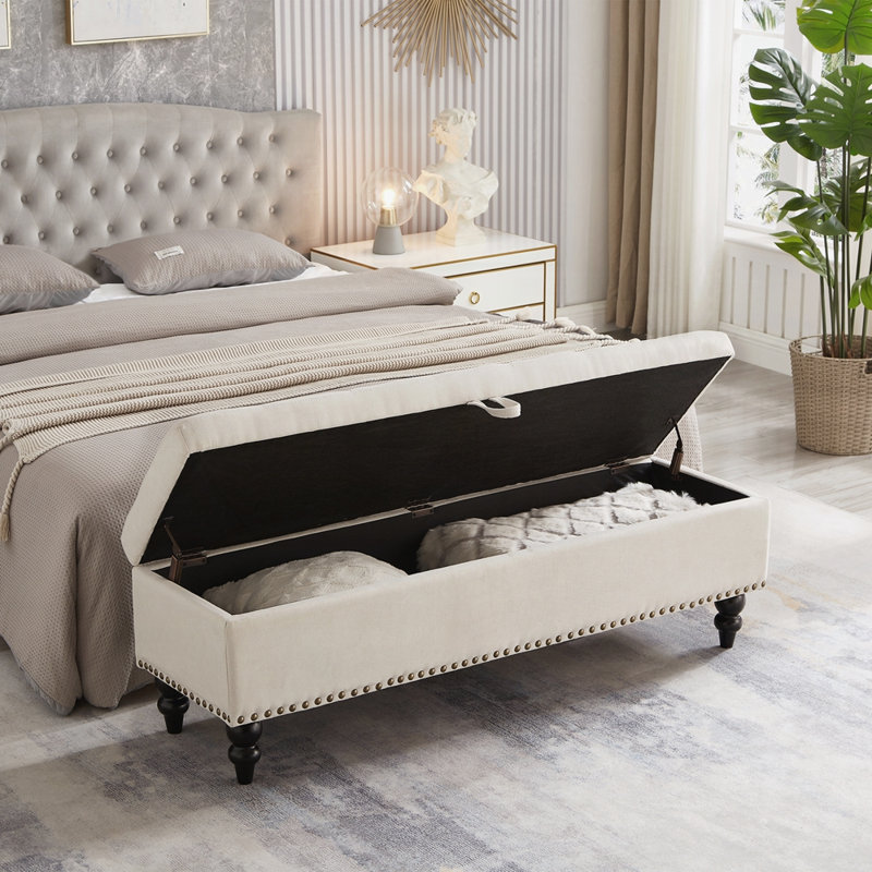 Banc de lit 59 po avec rangement, Beige
