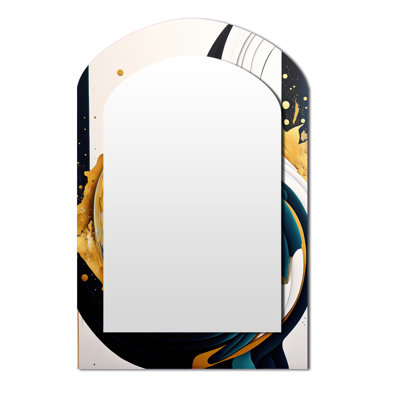 Blue And Gold Modern Art Abstract Painting VI - Abstract Asymmetrical Decorative Wall Mirror, Modern Arch Mirror, Printed Metal Art