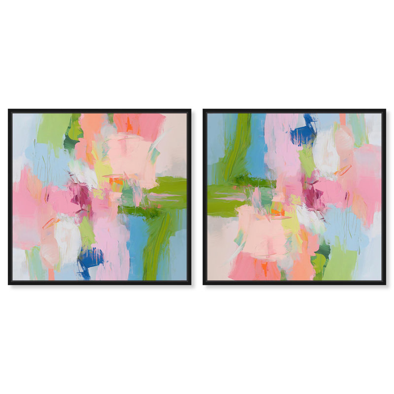 «Dynamic Brushwork Set», toile Dopamine par Art Remedy, H 21 po x l 21 po, Cadre noir